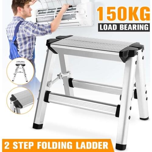 150KG Maximum Load Multi-functional Aluminium 2 Step Stool Folding Ladder Anti Slip Safety