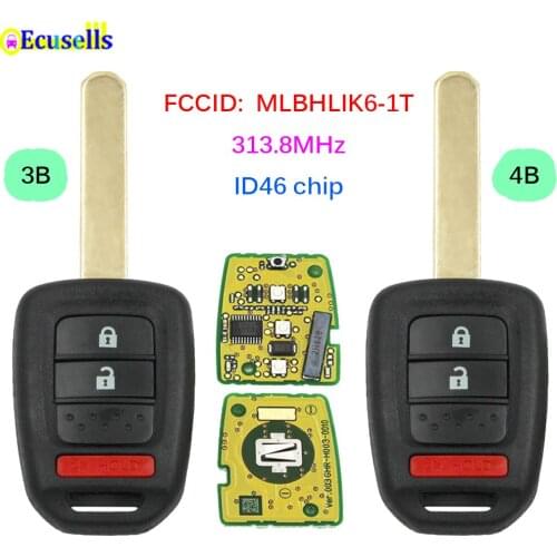 2+1 Buttos / 3+1 Buttons Remote Key Fob 313.8mhz ID46 Chip for Honda Accord Crosstour CR-V Civic 2013-2015 FCCID:MLBHLIK6-1T