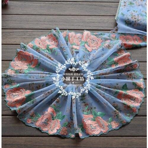 2 Yards Diy Craft Delicate Blue With Pink Lace Fabric Embroidered Lace Trim Venise Lace Trim 19cm