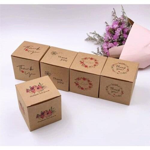 50Pcs "Thank You" Paper Gift Boxes Kraft Wedding Party Favor Baking Cookie Cake Candy Packaging Boxes 5x5x5cm
