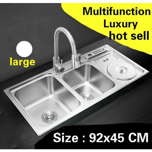 Free shipping Apartment luxury large kitchen double groove sink durable 304 stainless steel vogue hot sell 92x45 CM