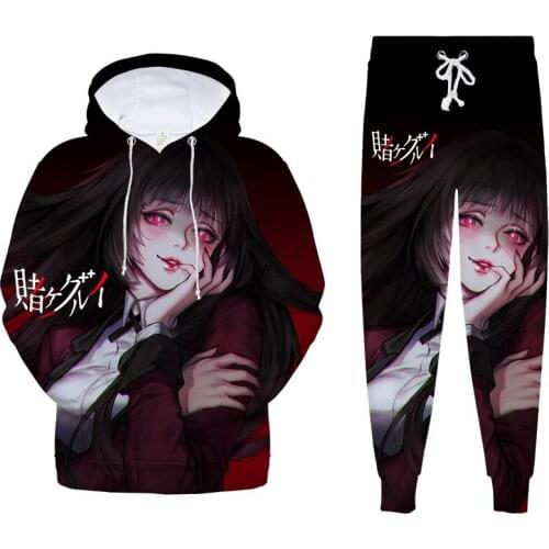 Jabami Yumeko Pants Suit Kakegurui Anime Cosplay 3D Print Oversized Hoodies and Sweatpants Set Hooded Sweatshirts Tracksuits Top