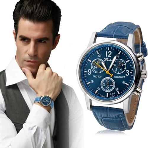 New Mens quartz watch Luxury Fashion Crocodile Faux Leather Mens Analog Watches Blue High-quality business watches reloj 03