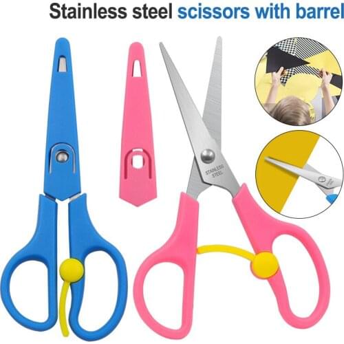 Children Round Head Safety Stainless Steel Scissors with Barrel DIY Manual Paper-cut Kindergarten Art Designer Stationery