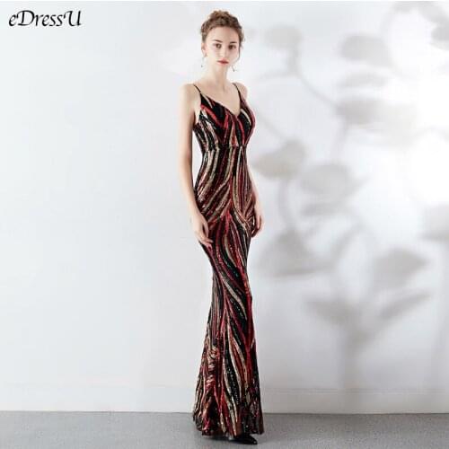 Sequins Contract Color Evening Dress Elegant Vestido de Fiesta Spaghetti Straps Long Evening Dress Formal Prom Dress YNY-16002