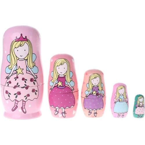 HBB 5PCS Angel Princess Russian Nesting Dolls Wooden Matryoshka Dolls Kids Toy Gift New