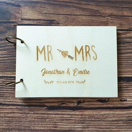 Laser Cut Personalized Custom Mr&Mrs Wedding Guest Book Rustic Guestbook Wood Engagement Gift Wedding Anniversary Memory Book