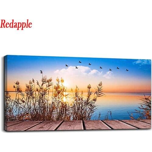Full Square Drill 5D DIY Diamond Painting Beach Scenery Embroidery Cross Stitch Sunset,flying birds Mosaic large size Home Decor