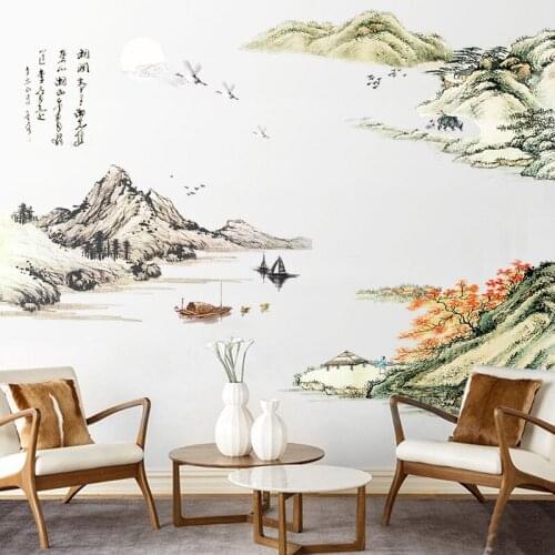 Chinese Landscape Painting Wall Stickers Living Room Wall Decoration Art Bedroom Sofa Backdrop Decals Mural Home Office Decor