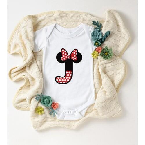 2021 Baby Rompers Summer White Soft Baby Boys Girls Clothes Alphabet ABC Minnie Mouse Printed Newborn Clothes Infant 1PC Onesie