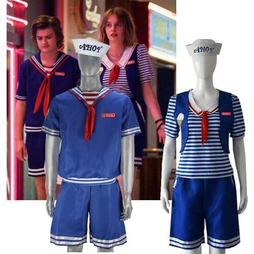 Stranger Things Season Cosplay costume Robin Steve Harrington Scoops Ahoy uniforms Ice cream clerk couples costumes for adults