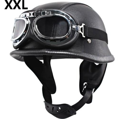 Motorcycle Vintage Helmet Scooter Biker Retro Open Face Half Face Helmet UV Goggles For Harley Vespa Cafe Racer XXL Matt Black