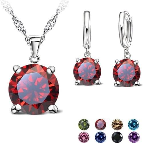 Classic Simple Style Bridal Wedding Jewelry Sets For Women 925 Sterling Silver Pendant Necklace Hoop Earrings Charm Pins