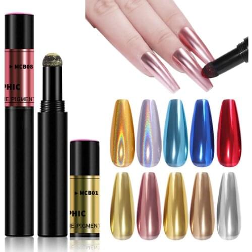 Nail Art Glitter Magic Mirror Pen Nail Powder Air Cushion Pen Holographic Laser Solid Chrome Pigments UV Gel Manicure Chalk Tool