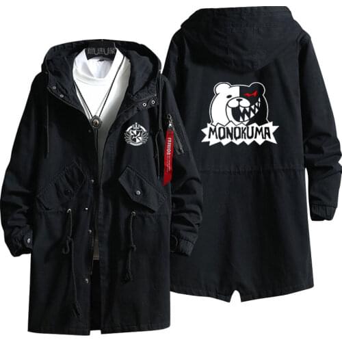 New Danganronpa monokuma Hoodie Anime Dangan ronpa trench coat Men fashion cotton zipper Overcoat Jacket