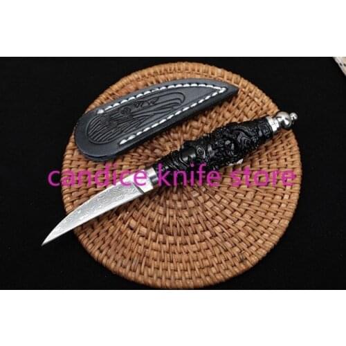 Dragon Design Karambit Claw Knives Damascus Blade Ebony Wood Handle Hunting Camping Survival Tactical EDC Knife multi tool