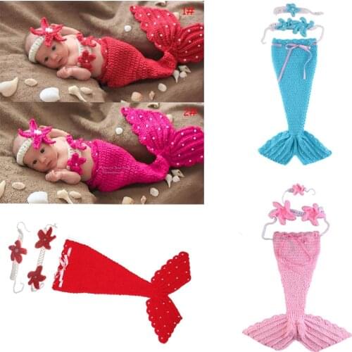 Newborn Baby Mermaid Handmade Wool Weaving Photography Props Headwear 3-Pack Beauty Clothes New for Boys Girls