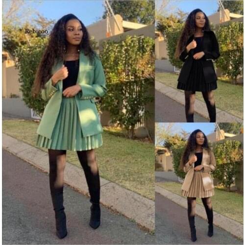 Autumn Winter High-End Plus Size Young Solid Regular Sweet Full Sleeve Cloth Mini Skirts Slim Women 2 Piece Set