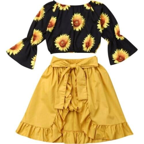 6M-5Y Toddler Kids Baby Girls Clothing Set Sunflower Crop Tops Shorts Skirts Outfits Flower Kid Girls Costumes