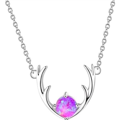 Fashion Personality Jewelry Inlaid Opal Elk Antler Necklace For Women Feature Namour Charm Christmas Gift All Seasons