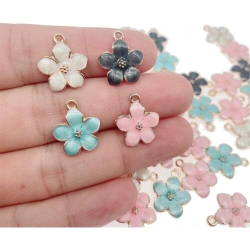 Wholesale 20Pcs Sweet Enamel Alloy Flower Pendant Cute Dripping Alloy Charm for DIY Earring Bracelet Jewelry Making Supplies