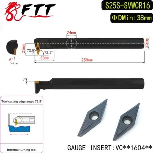 S25S-SVWCR16 72.5 Degrees Internal Turning Tool Holder For VCMT160404 VCMT160408 Insert Internal Boring Bar Lathe Machine