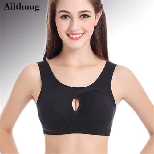 Aiithuug Sexy Hollow Out Yoga Bras Full Cups Yoga Bra Cotton Fabric Inner Cup Stretchy Sports Bra Medium Support Yoga Tops