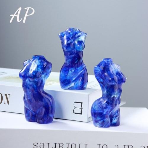 Blue Smelting Goddess Statue Crystal Carved Woman Torso Energy Blue Gem Body Sculpture Holiday Gifts