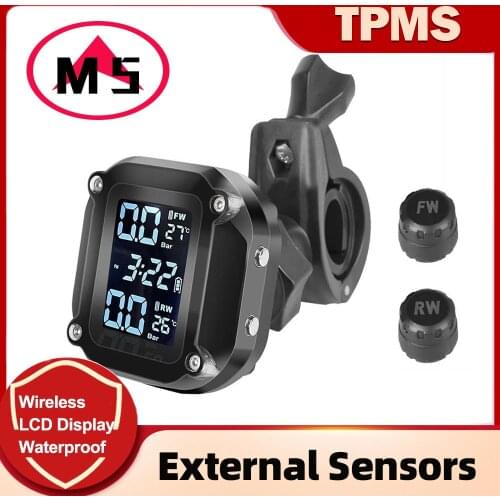 Motos Motorcycle TPMS Motor Tire Pressure Tyre Temperature Monitoring Alarm System with 2 External Sensors USB Solar Charging