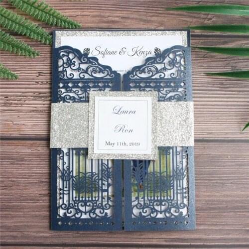 Rustic wedding invitation glittery silver backing belly country wedding decor personalized supply