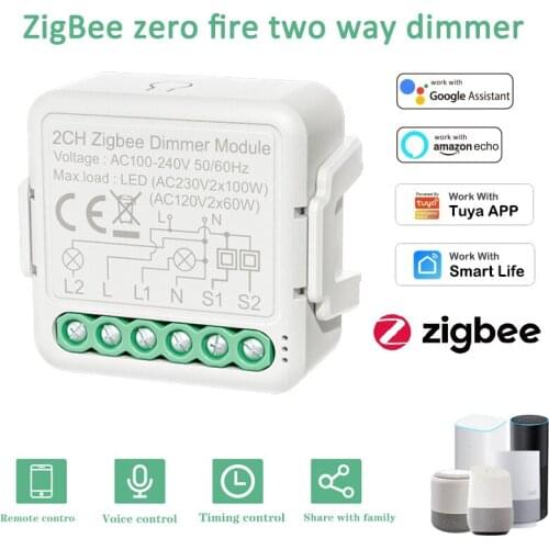 Zigbee3.0 Smart Dimmer Switch Module 1/2 Way Zero Fire Light Switch Smart Life/Tuya App Remote Control Support Alexa Google Home
