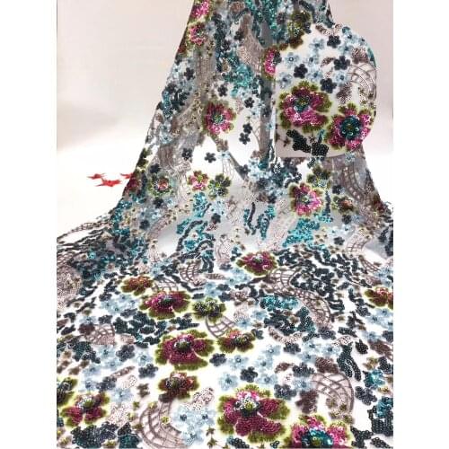 Good quality ZH-7323 embroidered lace fabric tulle mesh lace 5yards for party dress