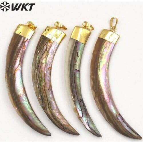 WT-JP063 Big Knife Shape Abalone Shell With Gold Capped Long Moon Natural Sea Shell Pendant For Women Stylish Necklace Pendant