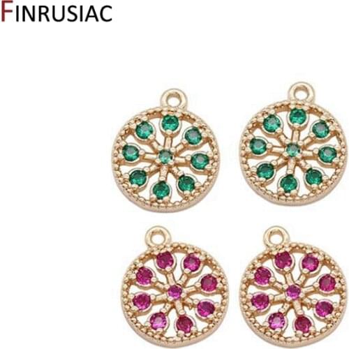 DIY Jewelry Supplies 14k gold-plated copper inlaid purple /green zircon round Flower Pendant For Charms Earrings Jewelry Making