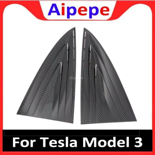 For Tesla Model 3 Car ABS Silvr Carbon Fiber Rear Tail Spoiler Side Triangle Wing Window Bezel Trim Stick Panel Styling