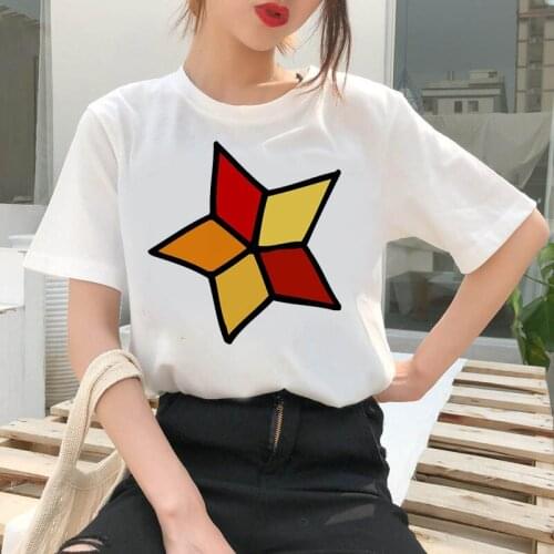 Womens T-shirt Geometric Graphic Print O Neck White TShirt Harajuku Graphic Tshirt Oversized Fashion T-shirt Female Clothing