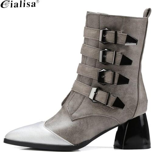 Kanseet Women Shoes PU Leather Chelsea Boots High Heel Square Toe Thick Heels Ankle Autumn Winter Women Sheos