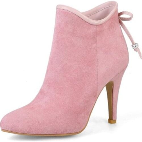 QPLYXCO Plush Size 32-48 ankle boots Fashion Pointed Toe Women Autumn winter warm zip High Heels10CM Wedding quality Shoes K1-1