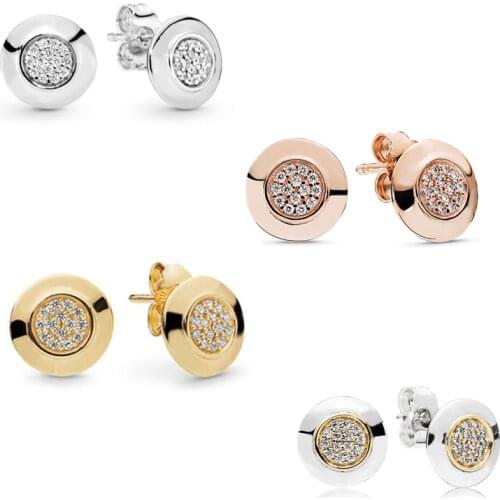 Clear CZ Signature Round Shape Stud Earrings For Women 925 Sterling Silver Earrings Jewelry Female Classic Earrings Gift