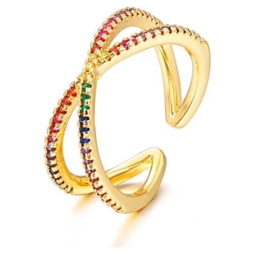 Gold rainbow CZ Crown Rings Geometry wedding Engagement Ring femme Women for ring party gift charm Zircon ins Jewelry