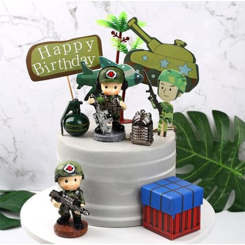 1 Set Tank Airplane Military Army Party Theme Cake Topper Boy Party Favors Childrens Birthday Cake Supplies Party Decorations