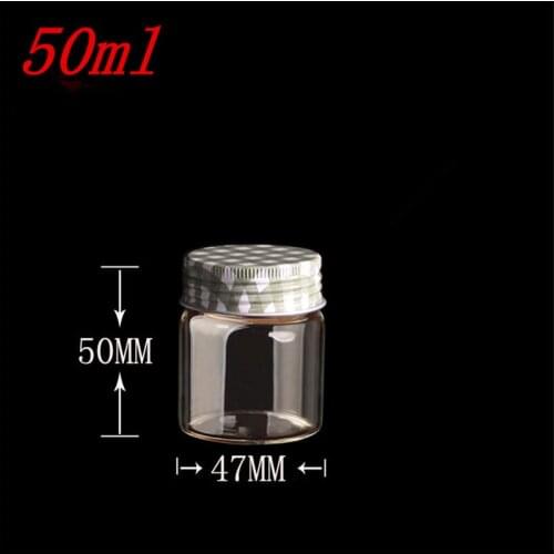 10 pcs 47x50 mm Small Glass Bottles With Grey Metal Screw Cap DIY 50ml Empty Glass Jars Wishing Bottles Gifts Vials