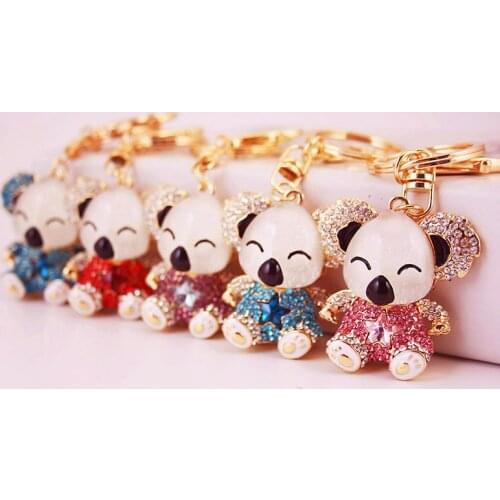 10pcs/lot YWbeyond Crystal Rhinestone lovely koala bear wedding Keychain keyrings chrinstening gifts