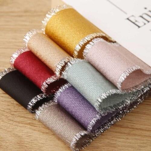 10 yards 10mm/25mm/40mm wide Silver Tassel edge Grosgrain Ribbon Diy Craft Accessories Gift Box Bouquet Wrapping Satin Ribbons