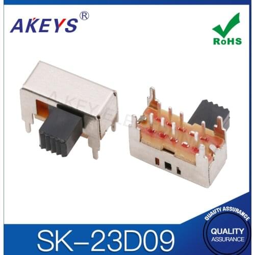 20PCS SK-23D09 2P3T Double pole three throw slide switch side insert 8 pin with 4 fixed pin step slide switch