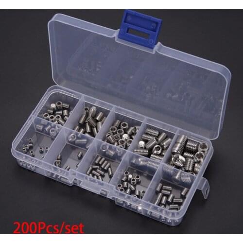 200pcs Lightweight Stainless Steel Hexagon Assortment Home Manual Repair Allen Head -M8 Fasteners Screw Set