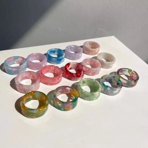 2021 New Transparent Resin Acrylic Rhinestone Colourful Simple Geometric Square Round Rings Set for Women Jewelry Party Gifts