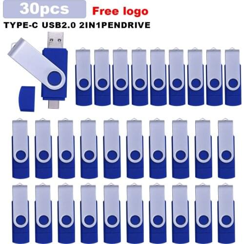 30pcs/lot free logo TypeC 2.0 USB Flash Drive 8GB 16GB 32GB 64GB 128GB USB Stick High Speed Pendrives for Smart Phone/Laptop
