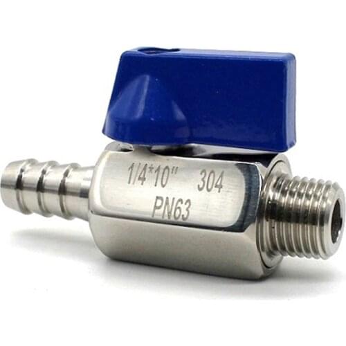 304 Stainless Steel 1/8 1/4 3/8 1/2 BSP x 7/8/10/12mm Hose Barb Mini Sanitary Ball Valve Homemade Pipe Fittings With Blue Hanlde