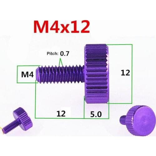 5pcs M4 thumb aluminium screws flat ruled hand full thread grain knurled bolts male screw anode oxidation multi-color 12mm lengt